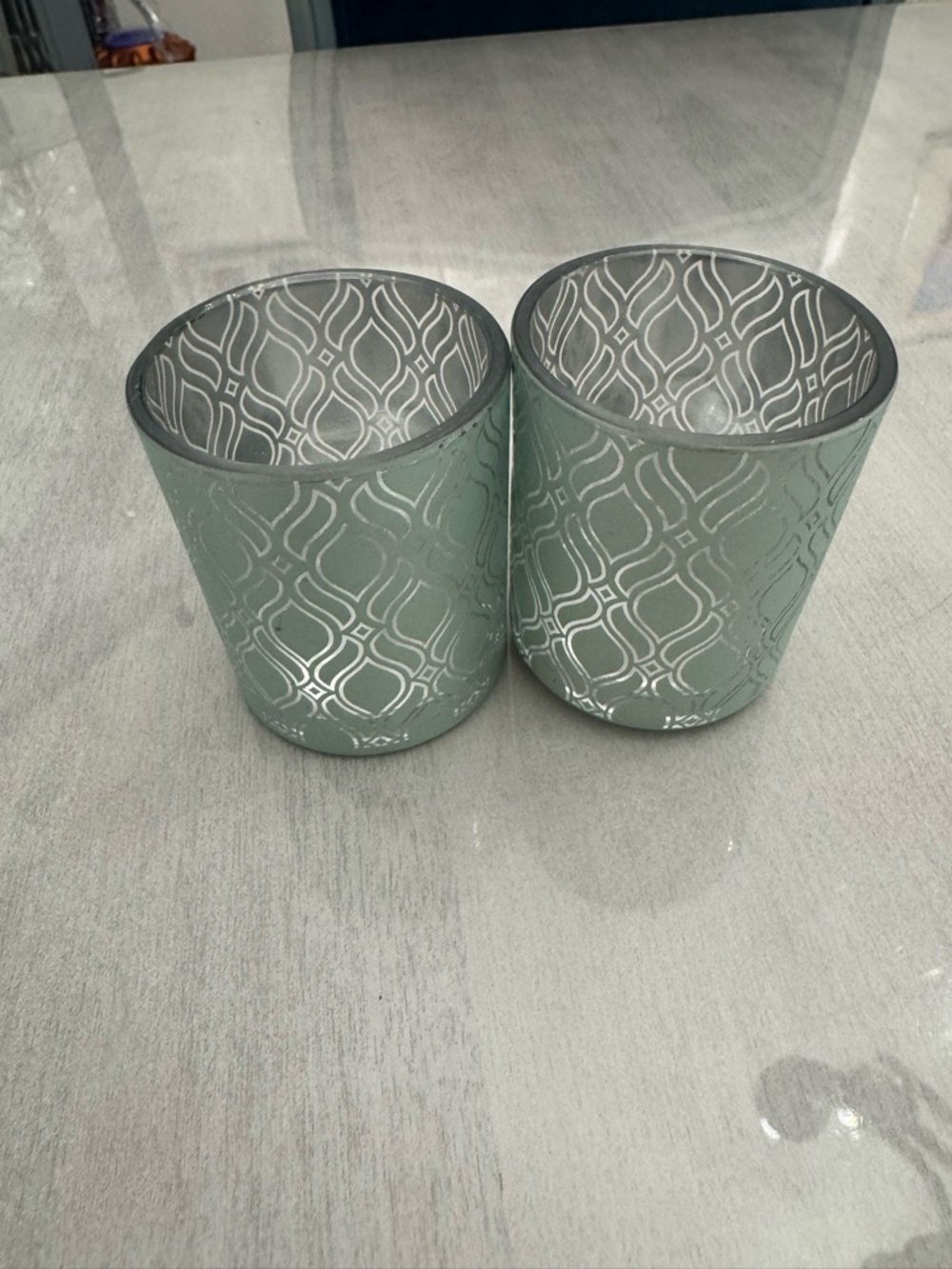NWOT Set of 2 Yankee Candle Glass Summer Coastal Geometric Votive Candle Holders